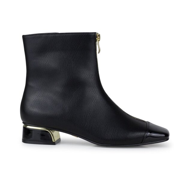 Cute Modern Womens Black Leather Ankle Metallic Heel Pointy Flat Boots - Picture 3 of 10